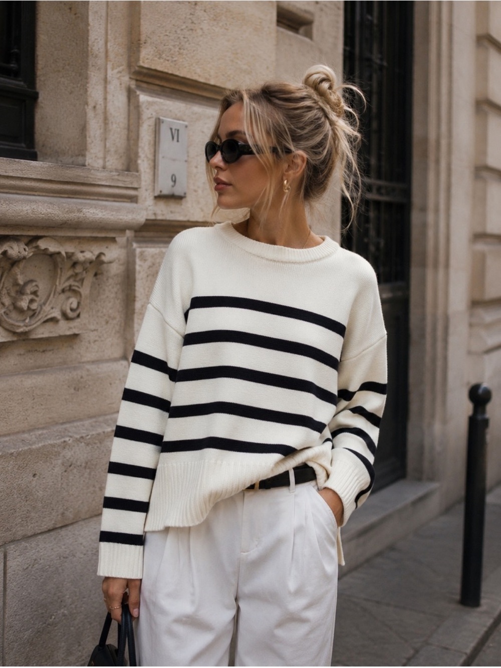 ZARA oversized striped sweater with crew neck